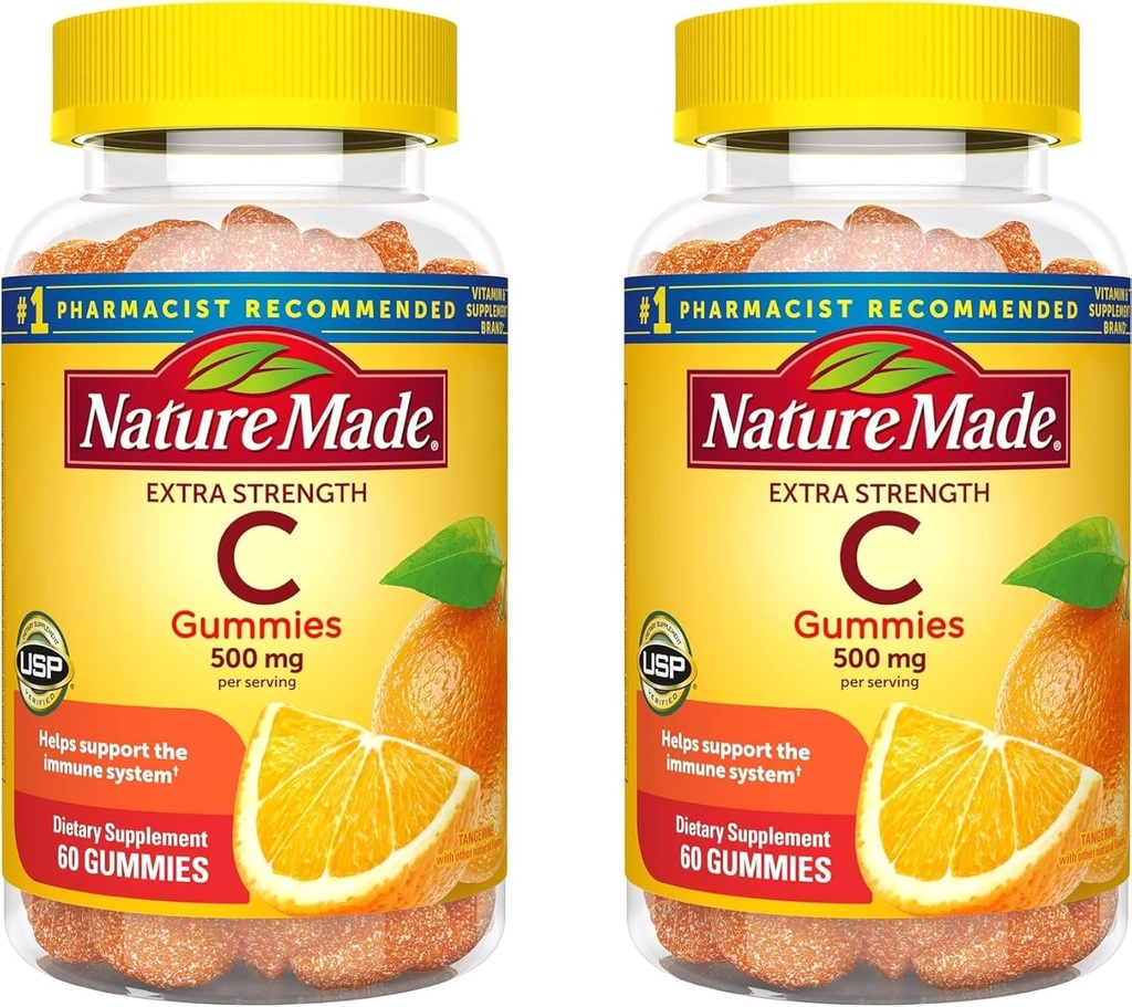 Nature Made Strength Dosage Vitamin C 500 mg per Serving, Dietary Supplement for Imune Dupport, 60 Gummies, 30 Day Supply (Paket 2)
