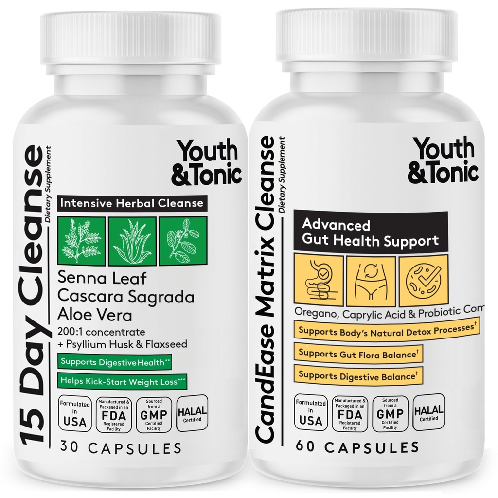 Oye & Tonic Colon Cleanse and Candease Matrix Pill 126; Dukung untuk Kesehatan Detox Gut Tubuh & Intestial Flora Mengembalikan Acidity Normal Level