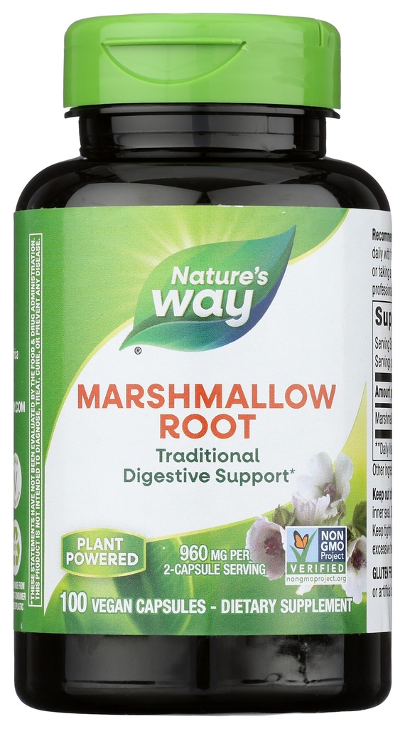 Nature 's Way Marshmallow Root Marshmallow Suplemen Root Tradisional Digetical Sooting * - Gluten- Free, Dairy- Free & Vegan - Easy- Swallow Kapsul - 100 Capsules (Packaging May Wary)