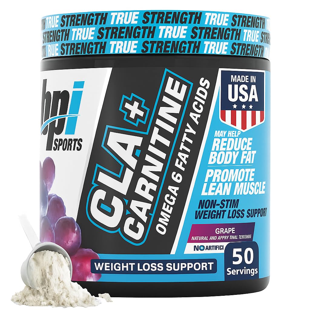 BPI Sports CLA + Carnitine - CLA L Carnitine & Linoleic Acid - L Carnitine Suplemen untuk Weight Los, Metabolisme & Lean Muscle - Caffeine Free - Grape - 50-34 oz