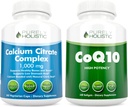 Kalsium Citrate Complex 1000mg + CoQ10 100mg - 365 Vegan Capsules + 240 Softgels Bundle - Tanpa Vitamin D - Made in USA