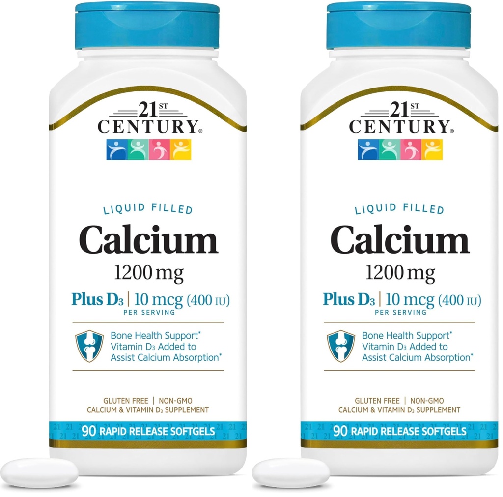 Abad ke-21 Kalsium Plus D3 Liquid Filled Softgel, 1200 mg, 90 Cacah (Paket 2)