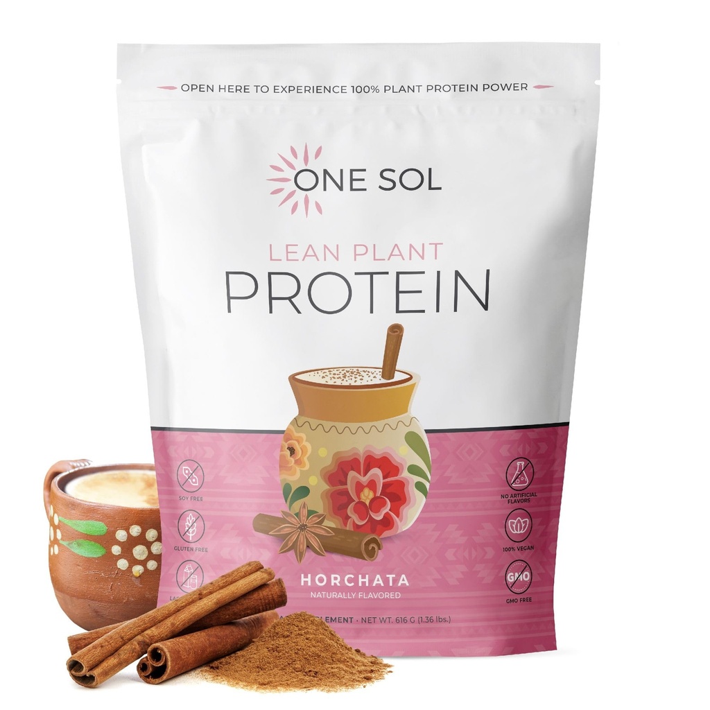 One Sol Lean Plant - Based Protein Powder, Pea & Brown Rice Protein, Low Carb, Vegan Friendly - Gluten, Laktosa, & Soy Free - No Ditambahkan Sugar, Non-GMO, Clean Nutrition, No Bloating (Horchata)