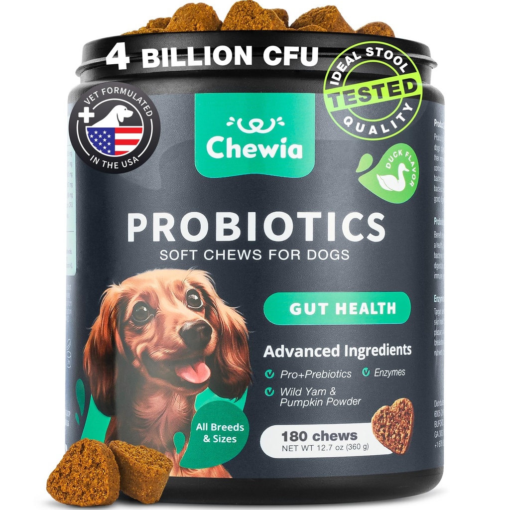 Progres for Dogs Gut Health, Divalry, Immuniance, Yeast Salvation, Itchy Skin, Alergi - Dog Probiotic Chews with Digevive Enzymes for Gut Flora Soft Treats with Labu and Yeast Powder