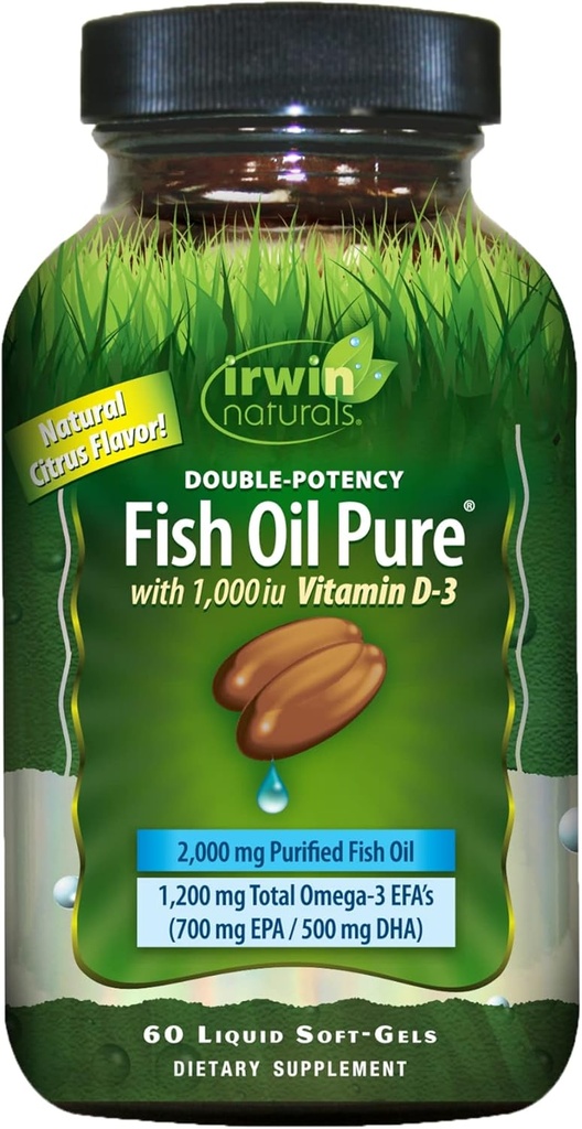 Potency Potency Fish Oil Pure oleh Irwin Naturals, Citrus Flavor dengan Vitamin D- 3, 60 Liquid Soft- Gels