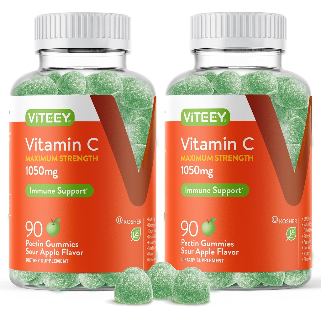 Venitey Chewable Vitamin C Gummies for Adults - 1050mg Maximum Power Ammune Supplemen - Vegan, Gluten Free - 180 Count