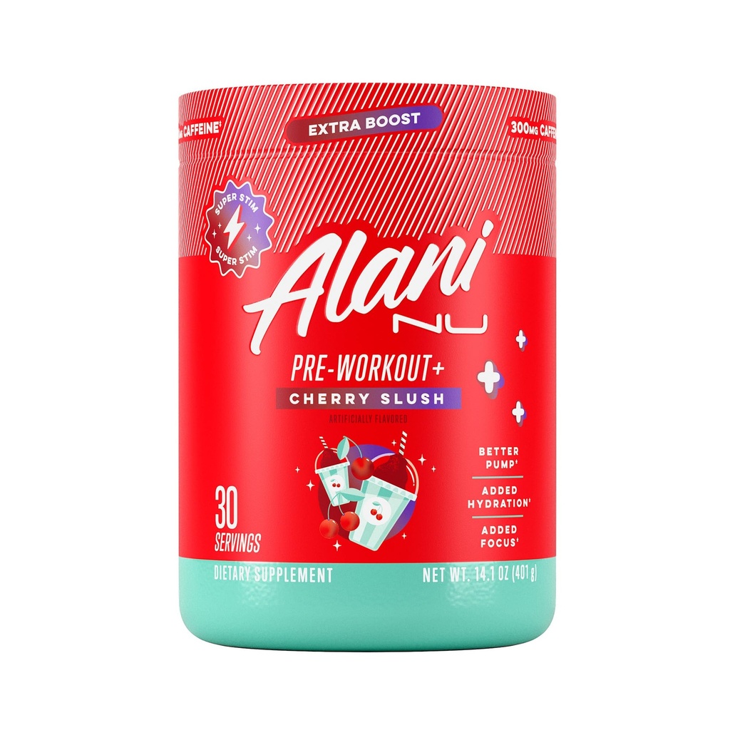 Alani Nu Pre Workout + Powder Cherry Slush, Extra Boost, Sugar Free, 300mg Caffeine, L-Theanine, Beta- Alanine, Citrulline, 30 pelayan