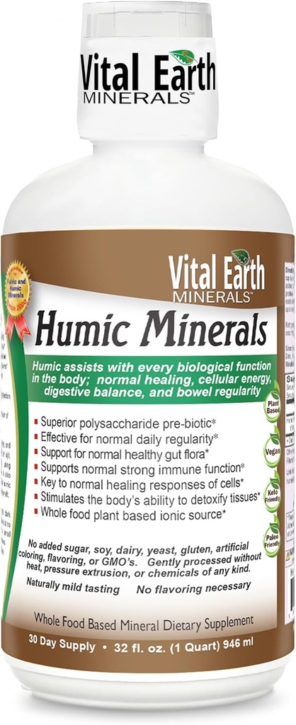 Vital Earth Minemic Humic Minecult - Fulvic Acid Suplement with 70 + Trace Minetrals, Electrolites for Recovery & balance, 32 Oz + 1 Oz Cup