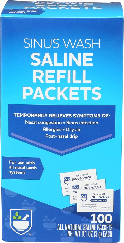 Rite Aid Sinus Wash Refill Kit, Individually Wrapped Saline Packets - 100 Count 124; Nasal / Allergy Relief Saline Solution untuk Neti Pots 124; Nasal Rinse