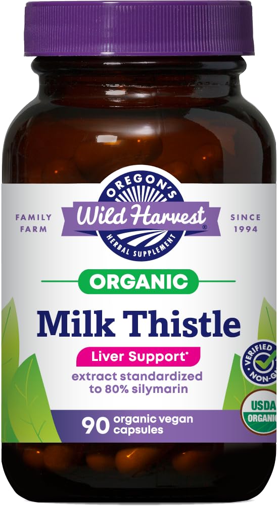 Wild Harvest Oregon menyatakan bahwa Milk Organic Thistle USDA memberikan Suplemen Herbal Organik, 90 Count