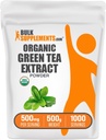 BulkSuplements.com Organic Green Tea Extract Powder - Popper Teh Hijau Organik, Suplemen Polyphenol - Vegan & Gluten Bebas, 500mg per Serving, 500g (1.1 lbs) (Paket 1)