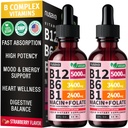 (2 Paket) Vitamin B12 dan B6 Liquid Drops, B12 Sublingual Vitamin B Kompleks - B 12 Vitamin 5000mcg - B12 Methylcobalamin Energi, Brain, dan Heart Dukungan dengan 27.200 mcg, Strawberry, 80 Servis