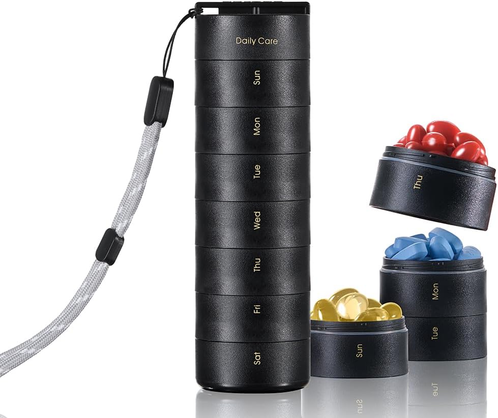 Ankomn Travel Vitamin Organizer - Stackable Daily Organizer with Secure Twist Lid, Airtight & Lighweight for On- TheGo.