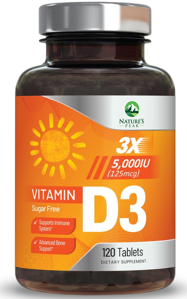 Vitamin D3 5000iu (125 mcg) Dukungan Kesehatan Kebal - Potamine Tinggi Vitamin D Tambahan untuk Bone, Teeth, Teeth - Nature 's VIT D, Vegan, Gluten Free, Raspberry Flavor - 120 Tablet Chewable