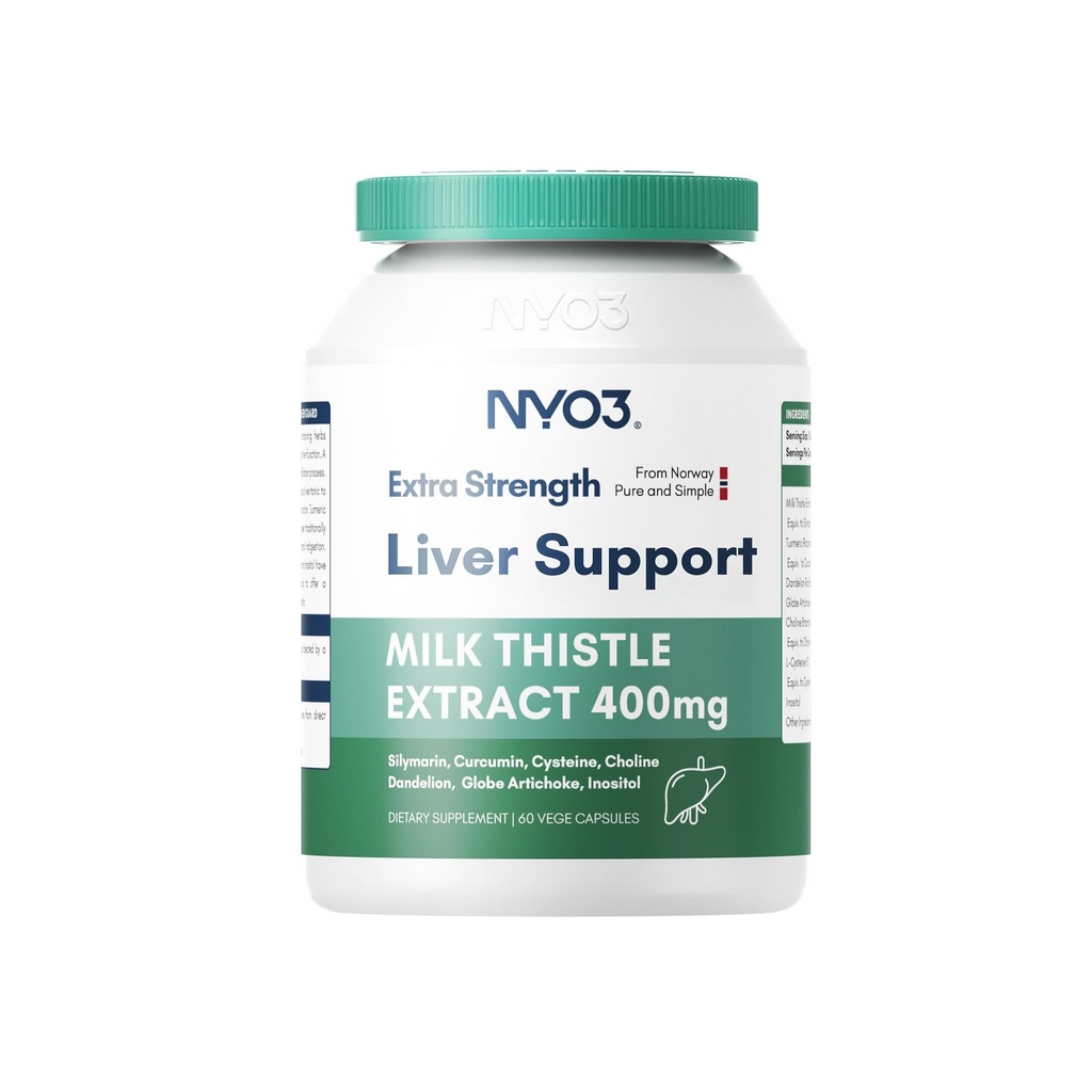 NYO3 28000mg Milk Thistle 70: 1 Ekstrak 400mg dengan Curcumin & Artichoke, 83% Silymarin, 60 Day Supppply, Herbal Cleanse Detox & Repair, Antioksidant Dukungan, Non-GMO