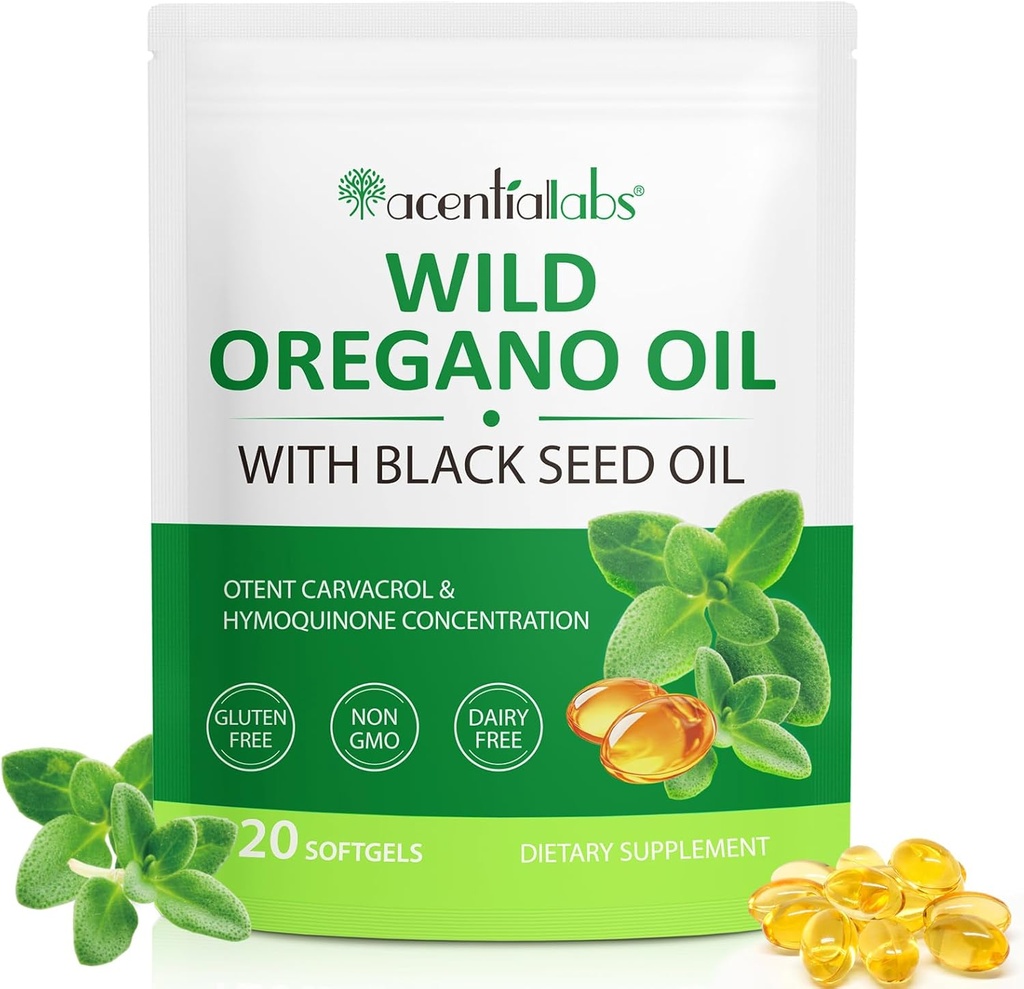 Minyak Oregano Softgeels, 120 Count Oregano Oil Suplemen Capsules, Oregano Oil Capsules, 165g Carvacrol, 2 di 1 6000mg Minyak Oregano dengan Minyak Benih Hitam 200mg
