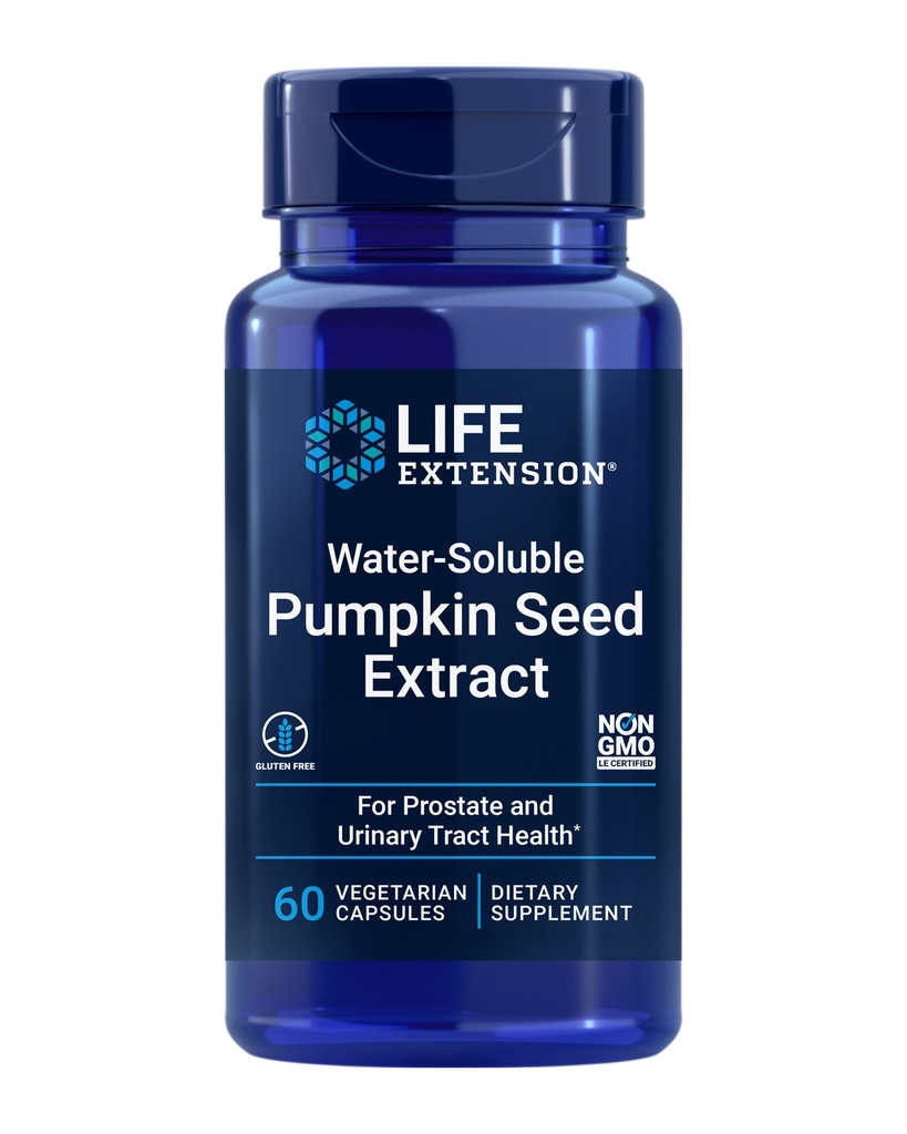Extension Water- Soluble Pumpkin Extract, Promotes Prostate Tract Health, Bladder Health Support, Men, Women, Gluten- Free, Non-GMO, Vegetarian, 60 Capsules