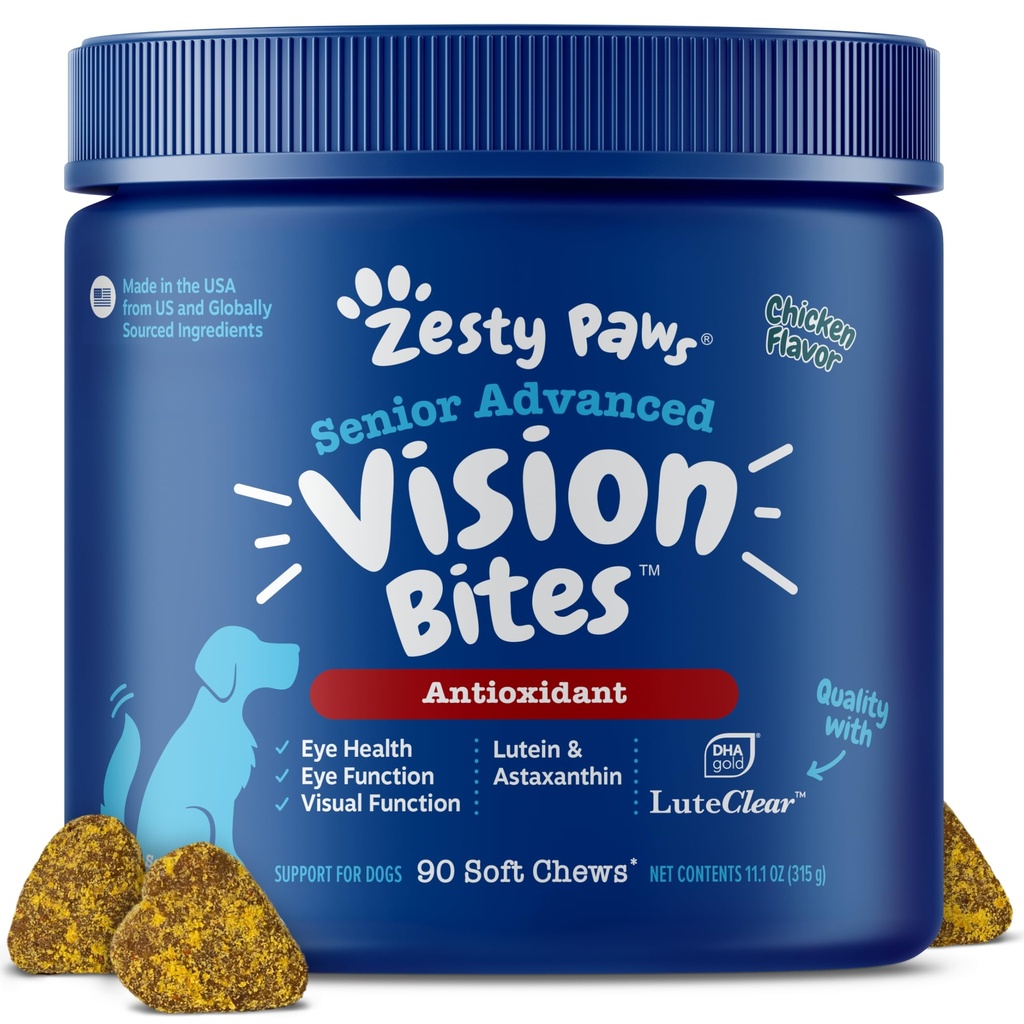 Zesty Paws Eye Supplement for Dogs - Vision Support with Antioksidants & Omega 3 Fatty Acids - 90 Chews