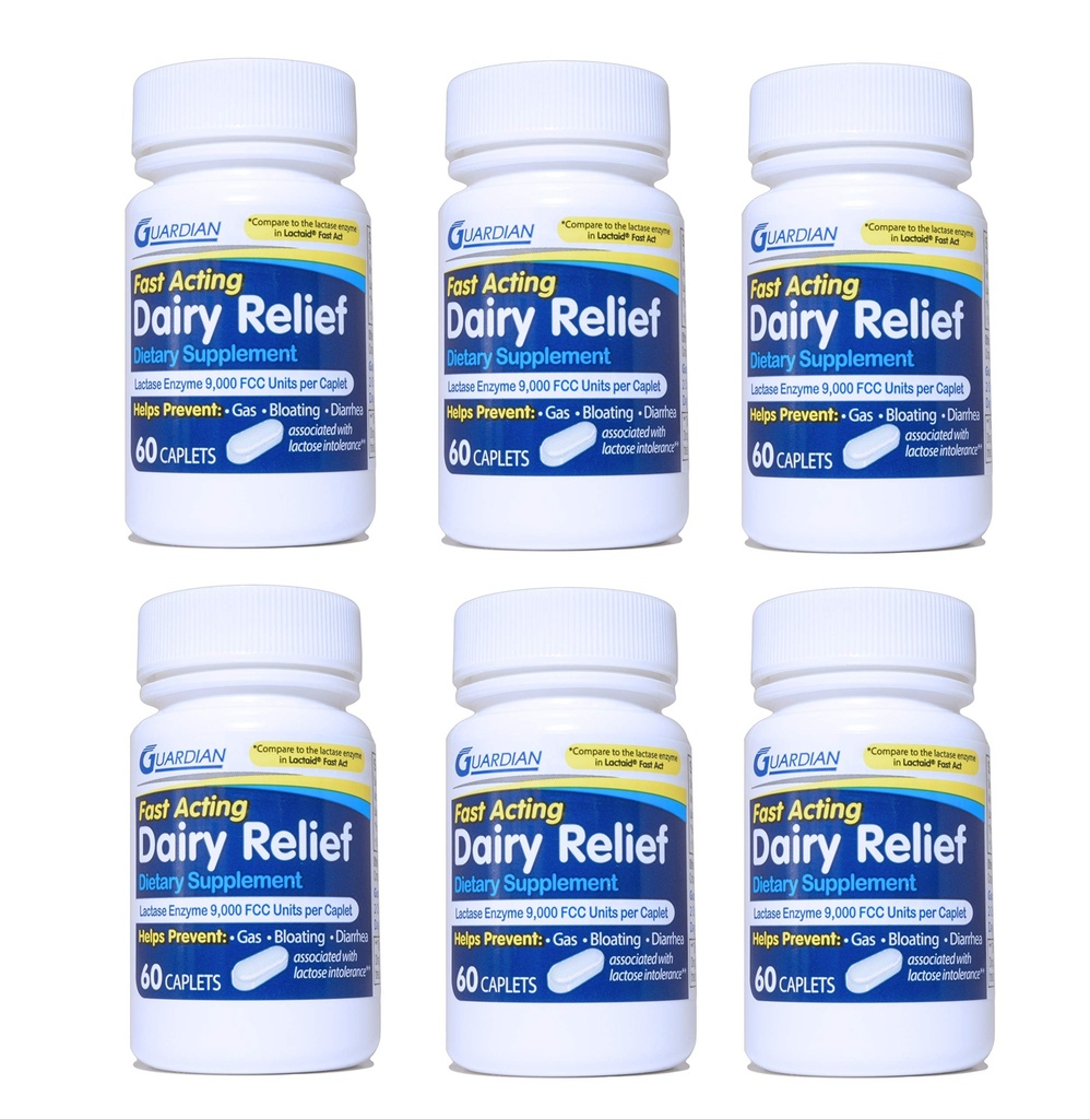 Pelindung Relief Dairy Fast Caplets, 9000 FCC, Laktosa Intoleransi Pil, Lactase Enzyme (360CT (Botol)