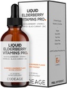 Codeage Elderberry Vitamin Pro - Organic Black Elderberry Liquid Drops - Vitamin C, D3, Zinc, Black Currant - Persediaan Bulan - Black Sambucus Liquid