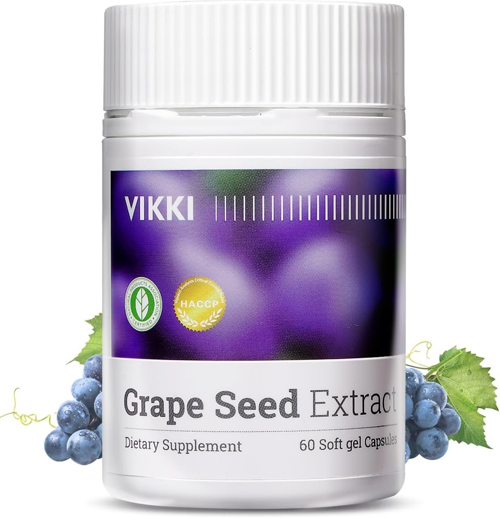 Vikki Grape Seed Extract Capsules 38100mg, 60 Count, Maximum Power with OPC Original Blueberry Essence
