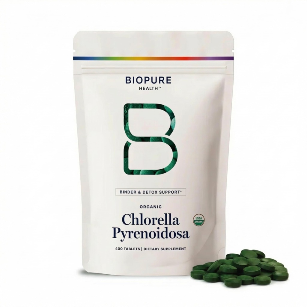 BioPure Chlorella Pyreneidosa - 100% Organik, Cracked-Cell Wall, Nutraceutical Superfood Packing dengan Protein, Vitamin, Minemens & Amino Accids yang Mendukung Metabolisme, Detox & Imunitas - 400 Tablet