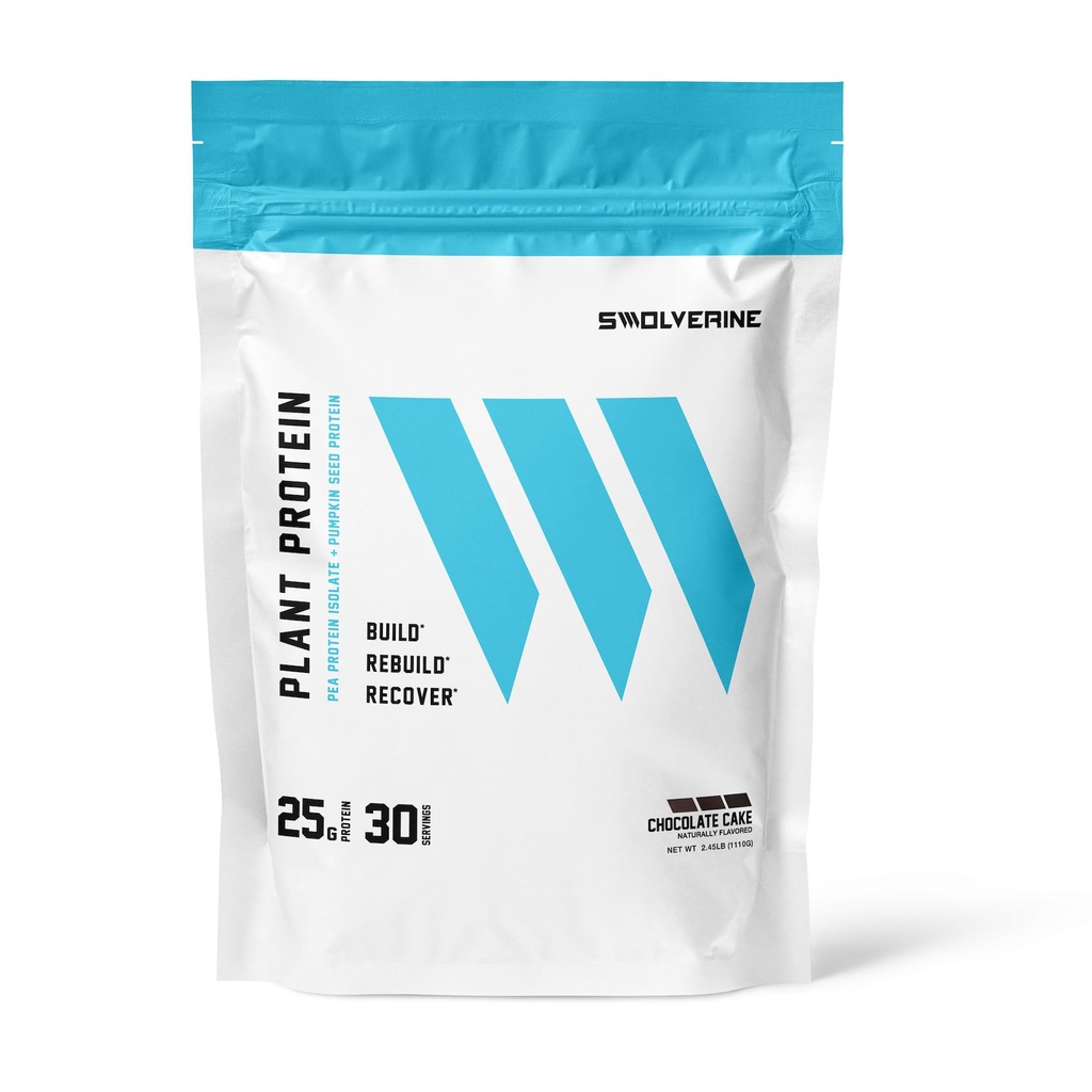Swolverine Plant Protein 124; 100% Vegan, Bubuk Protein berbasis, Isolasi Pea Protein, Protein Benih Pumpkin, Protein 22G, 30 Servis Kue Coklat (Kue Coklat)