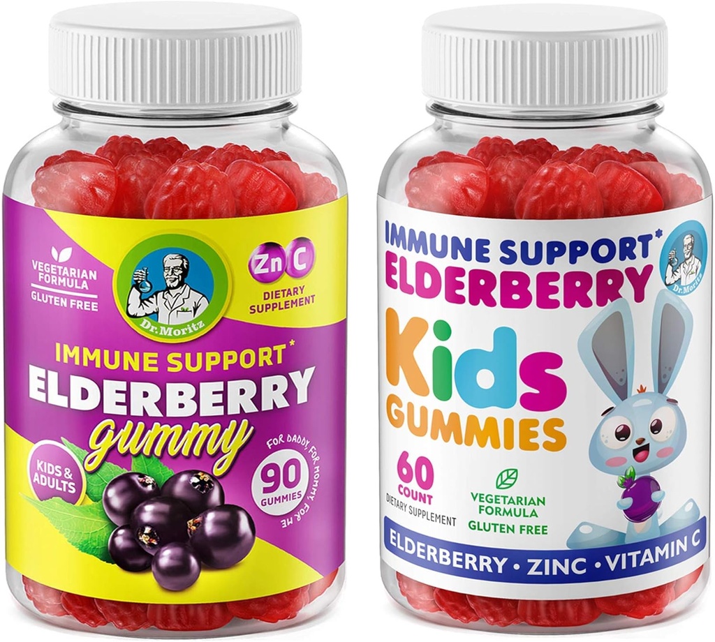 DR. MORITZ Elderberry Gummies for Kids and Family - Imune System Booster and Health Support with Black Sambucus Elderberry Extract - Vitamin and Zinc Herbal Immunity Boost Supplemen untuk Anak