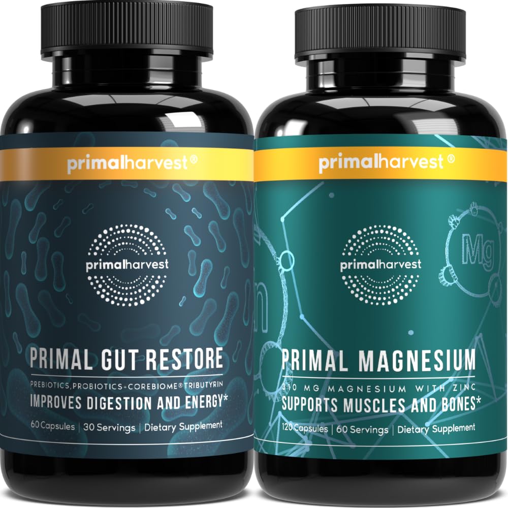 Primal Harvest Primal Gut Restore dan Primal Magnesium Supplement 2 Pack Bundle (180 Kapsul)