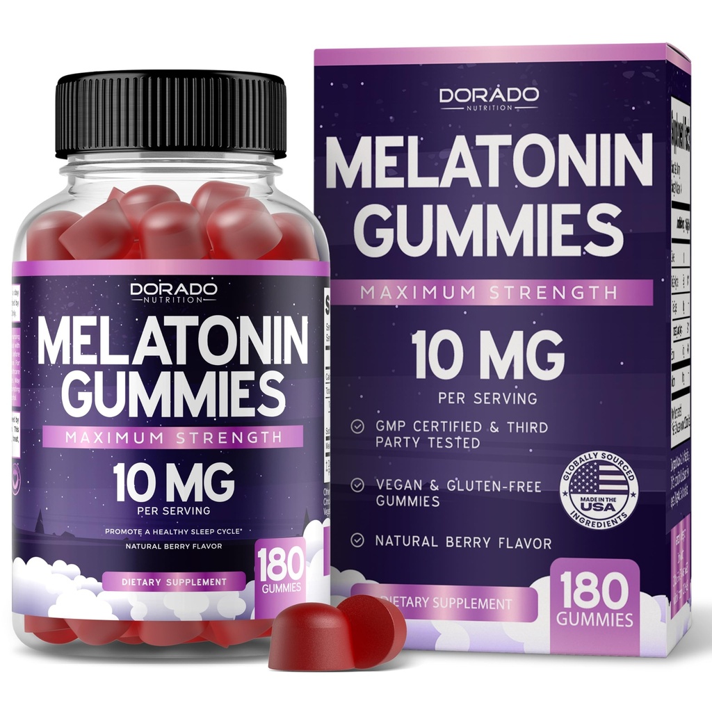 Melonasin Gummies 10mg for Dewasa (180 Count) - Quick Dissolve Melonain Gummies - Gummy for Dewata Beribu-Belas Beribu-Tinggi Potensi - Campuran Berry Flavor - Non-GMO, Vegan Suplemen & Dibuat di Amerika Serikat