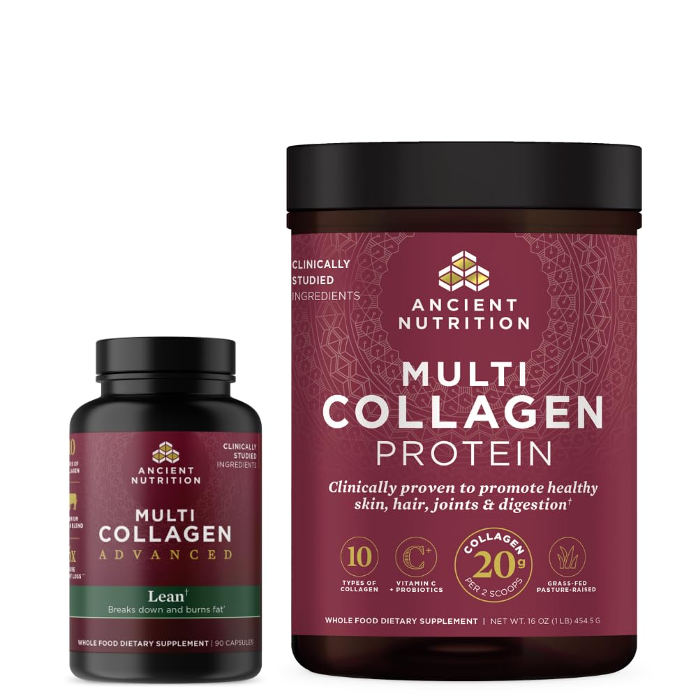 Nutrition kuno Multi Collagen Advanced Capsules, Lean, 90 Count + Multi Collagen Protein Powder, Unflastened, 45 Servis