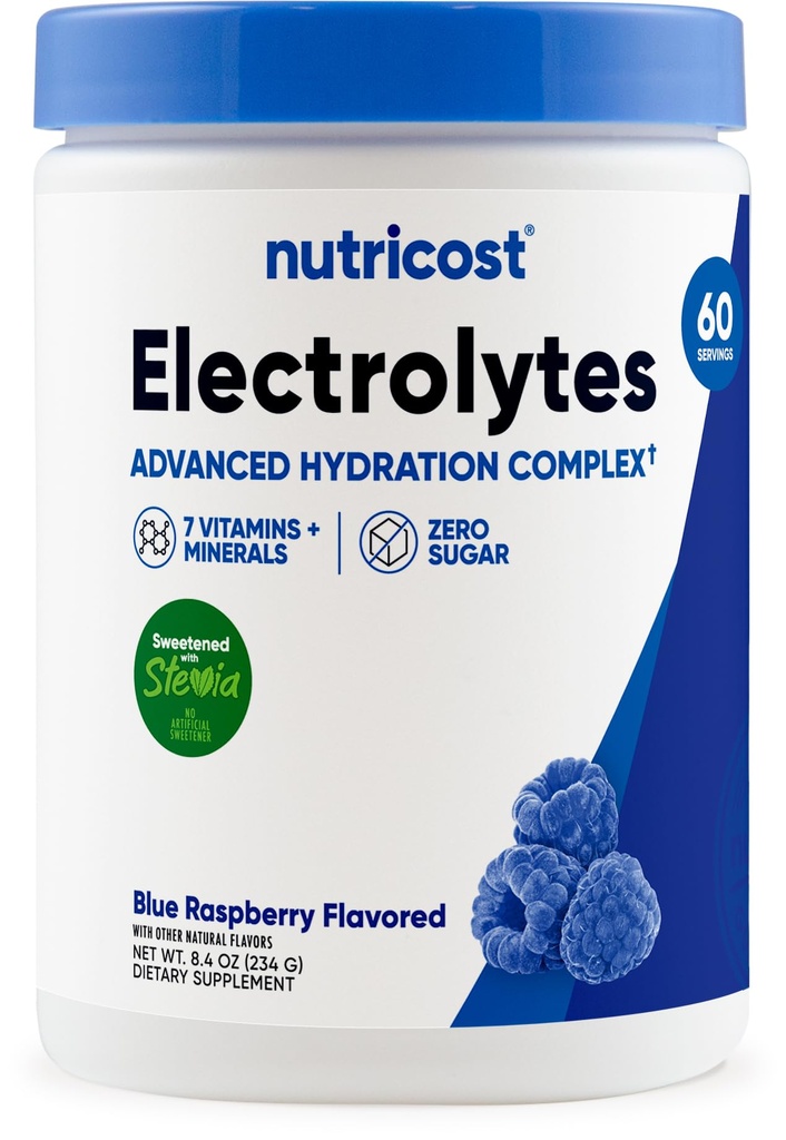 Nutricost Electrolite Complex Powder (60 Servis, Blue Raspberry) - Hydration Supplemen Minum Mix dengan Vitamin dan Mineral