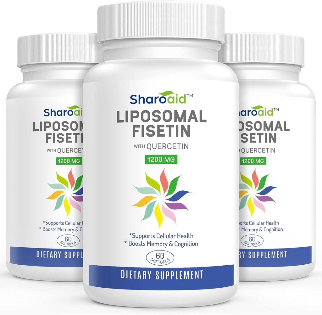 Lipomal Fisetin dengan Quercetin Suplemen 1200 mg per Serving, Absorpsi Tinggi Antioxidants untuk Perempuan, Pria, Non-GMO, Bebas, 3 Botol-180 Softgeels