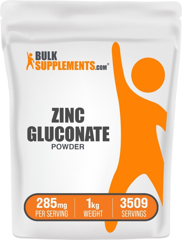 BulkSuplements.com Zinc Gluconate Powder - Zinc 40mg, Mineral Suplemen Imune - Gluten Bebas, 285mg per Serving, 1kg (2.2 lbs) (Paket 1)