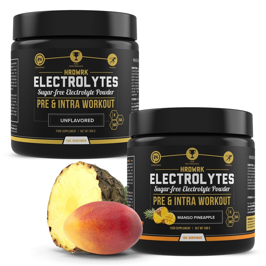 HRDWRK - 100 Hamba Keto Electrolytes Powder Hidration Sugar Free - Electrolite Powder to Boost Endurance & Reduce Fatigue dengan Suplemen Elektrolytes - Unflashted & Mango Pineapple Set