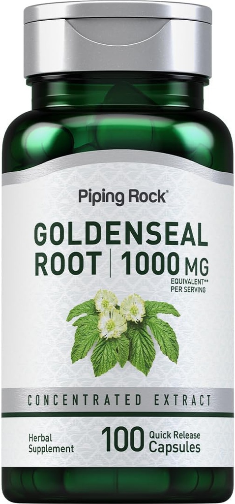 Piping Rock Goldenseal Root Capsules 124; 1000mg 124; 100 Pil: 124; Herbal Suplemen; Konsentrasikan Ekstrak 124; Non-GMO, Gluten Bebas