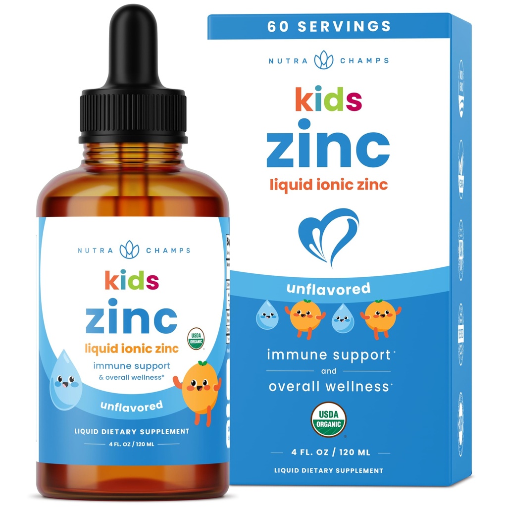 NutraChamps Limid Zinc Drops for Kids, Ionic Zinc Drops Enhanced with Vitamin C for Children, Sugar- Free 4 oz, Vegan & Nonic-GMO, Tangerine, 60 Servings, 2 Bulan Suppply