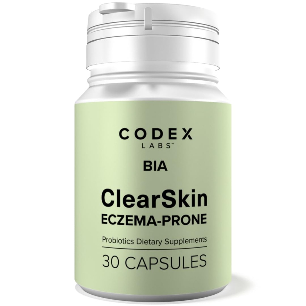 Codex Labs BIA Eczema Probiotic - 30 Capsules 124; Synbiotic for Eczema- Prone Skin with Clinically Proven Progories & Prebiotic Blueberry 124t - Skin Barrier & Imune Dukung 12430- Day Supply