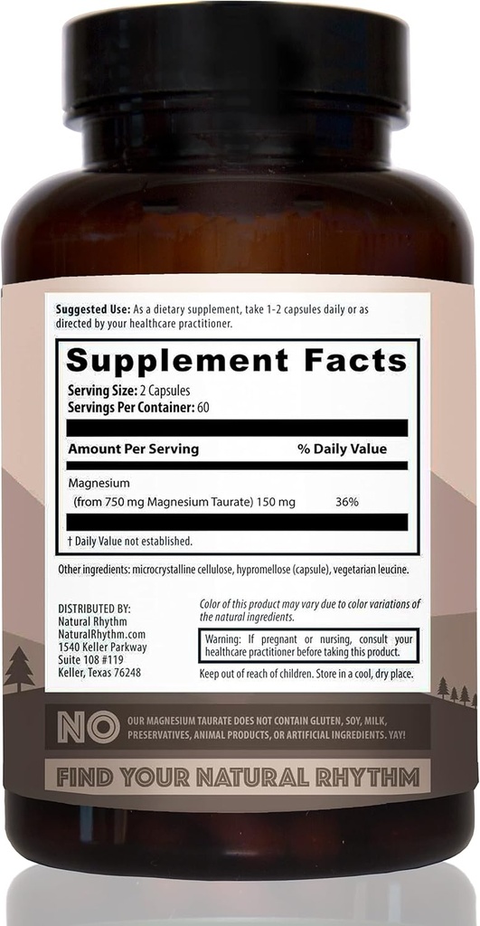 Natural Rhythm Magnesium Tadrate 120 Capsules + Vitamin D3 + K2 (MK7) 30 Capsules Bundle