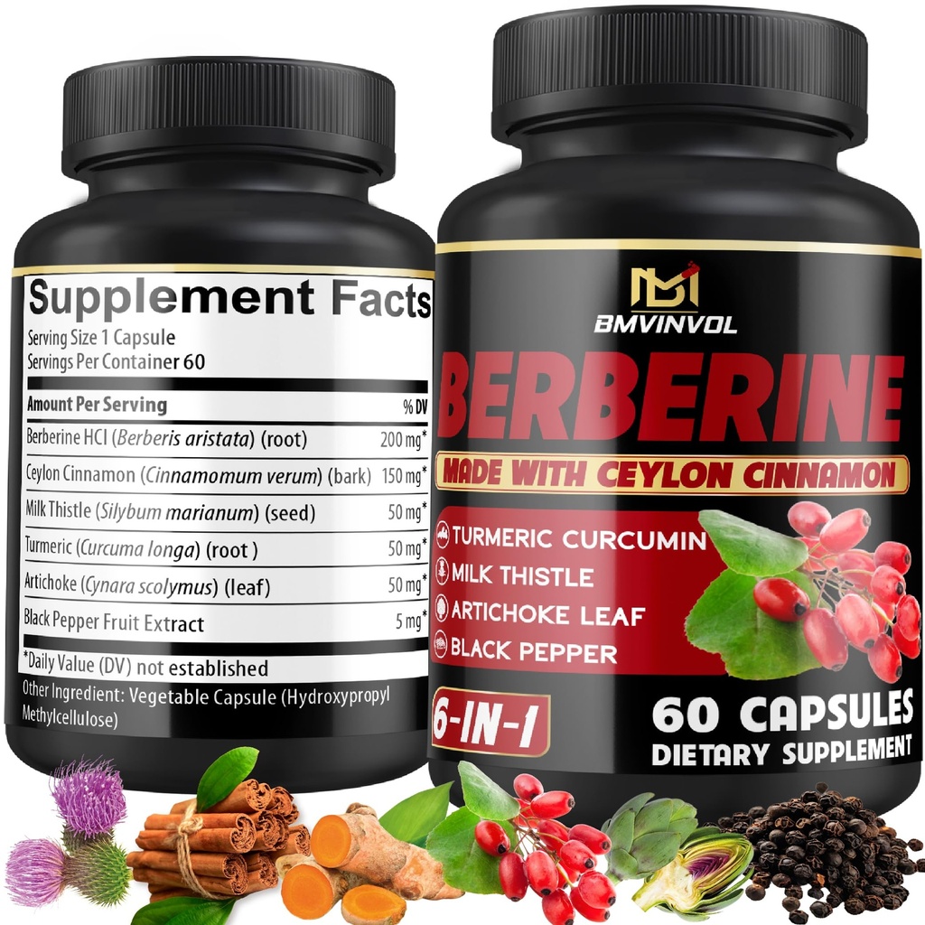 Suplemen Berberine dengan Ceylon Cinnamon, Turmeric, Artichoke, Milk Thistle