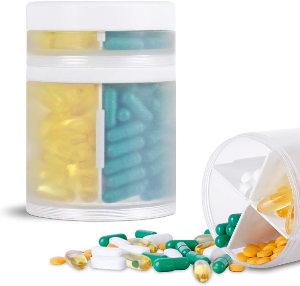 Extra Large Supplement Organizer and Portable Pill Case with 8 Comments Double Lapers Medicine Dispenser Monthly Vitamin Organizers Pill Bottle, Transparent