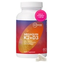 Mikrobiome Labs MegaQuin D3 + K2 - Potency Tinggi Vitamin D3 K2 Suplemen - Bioactive & Bioavable - Vitamin D3 5000 iu & MK-7 - Dukung Bone, Heart, Nerve & Imune Kesehatan (60 Capsules)