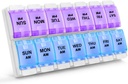 Sukuos AM PM Weekly 7 Day Pill Organizer, 2 Kali Sebuah Kotak Pil Hari dengan Arthritis FriendPush Button, Kases Obat-obatan untuk Vitamin / Minyak Ikan, Mudah dibersihkan (Purple & Blue)