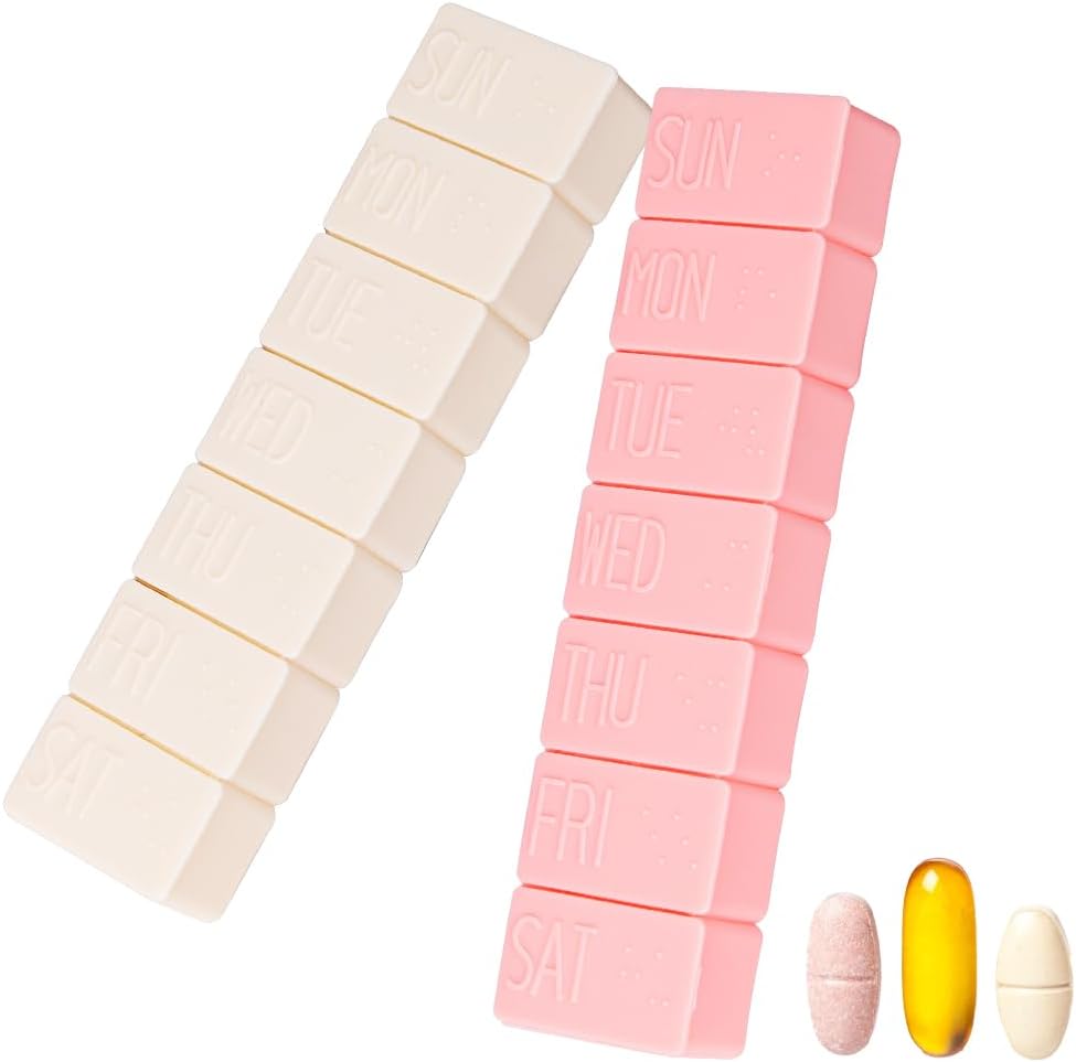 Sanderala 2Pack Weekly Pill Organizer, Extra 7 Days Pill Cases Travel Daily Pill Box for Fish Oil, Calcium Tablets Suplemen dan Vitamin Pill lainnya