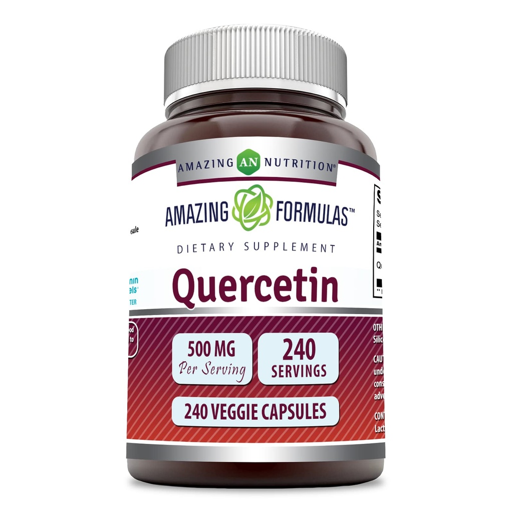 Luar biasa Formulas Quercetin 500mg Veggie Capsules Suplemen 124; Non- GMO 124; Gluten Free 124; Supports Overall Health & Well Being (240 Count)