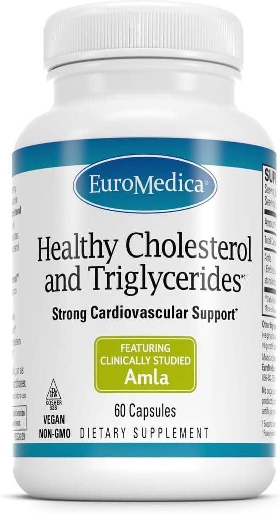 Euromedica Sehat Cholesterol dan Triglycerides - 60 Capsules - Clinically Studied Amla - Supports Healthy HDL & Triglyceride Levels - Non-GMO, Vegan, Kosher - 30 Servings