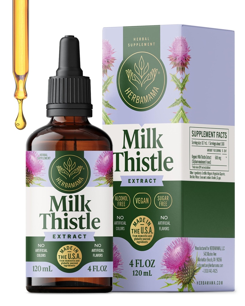 Suplemen Thistle Milk HERBAMA untuk Detox Liver - Pendukung Hati - Berisi Silymarin - Vegan, Non-GMO, Alkohol & Sugar- Free, 56-Day Suppply