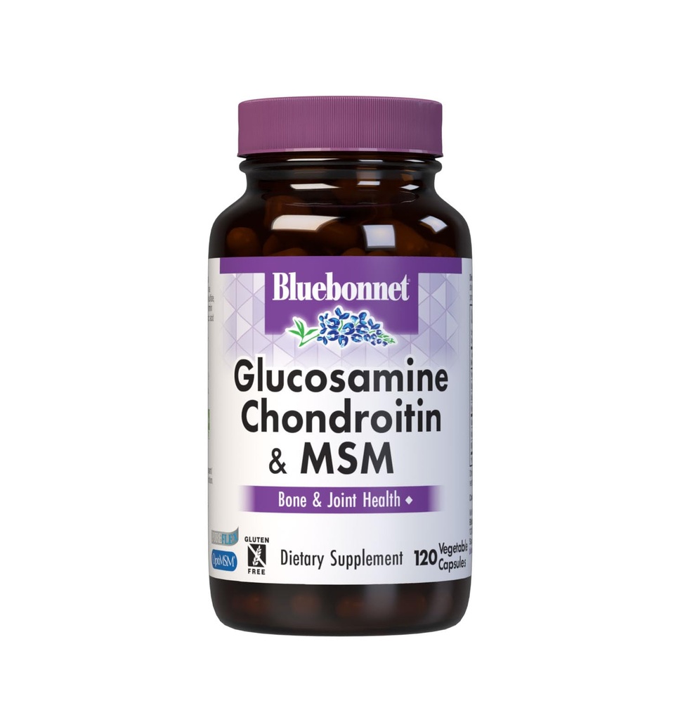 Glucosamin Chondroitin & MSM Bluebonnet None-GMO, Glutten- Free, Dairy- Free, 120 Vegetable Capsules, 40 Servis