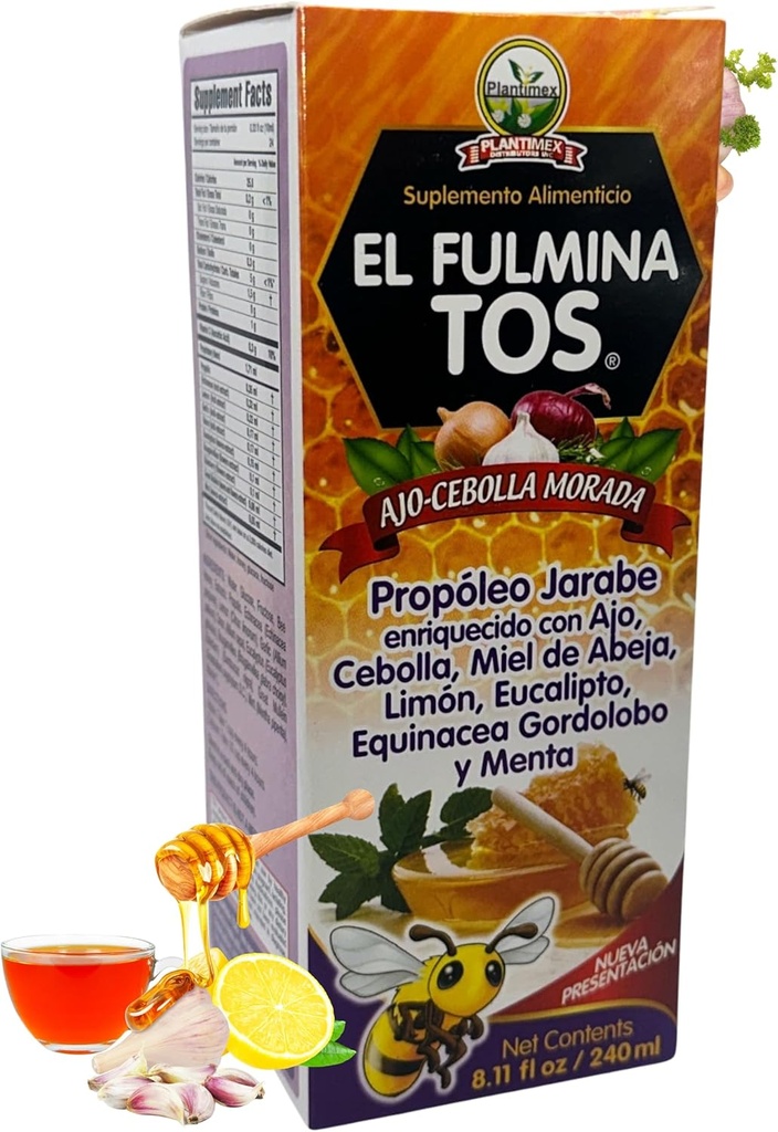 EL FULMINA TOS Propoleo + AJO + CEBOLLA + Mimon + Eucalipto + Equinacea + Gordolobo & Menta (Propolis Syrup W / Onion) 8.11 fm oz nutrocational Suplemen Cough Syrup Fulcrum TOS