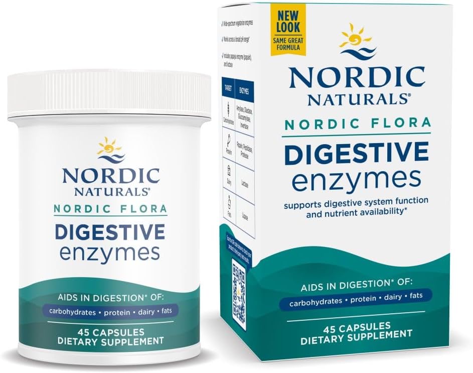 Nordic Nacials Nordic Flora Digeessive Enzymes - 45 Capsules - Fungsi Digetical, Optimizes NUtrient Avability - Non- GMO - 45 Services
